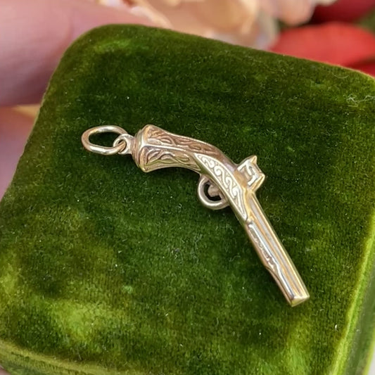 Vintage 9ct Gold Pistol Charm Antique Flintlock Gun Pendant 0.9g
