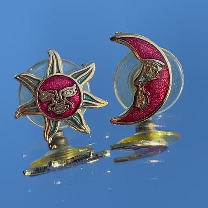 Vintage Red Cloisonné Celestial Stud Earrings