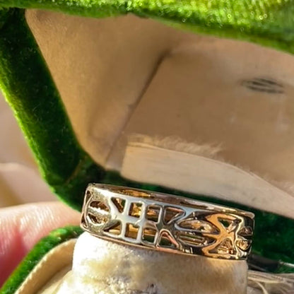 Vintage 9ct Gold Ring Charles Rennie Mackintosh Style Openwork Art Deco O 2g