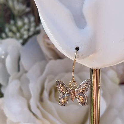 9ct Gold Floating Butterfly Hook Earrings Rose Yellow White Dainty 0.5g
