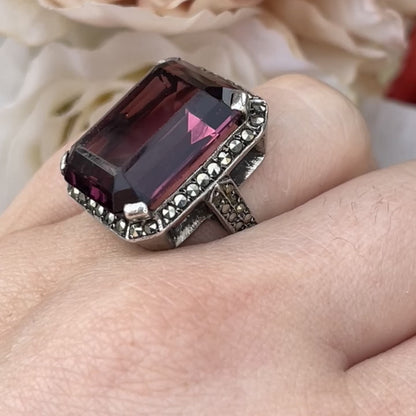 Unreleased: Art Deco Sterling Silver Huge Amethyst Cocktail Ring P