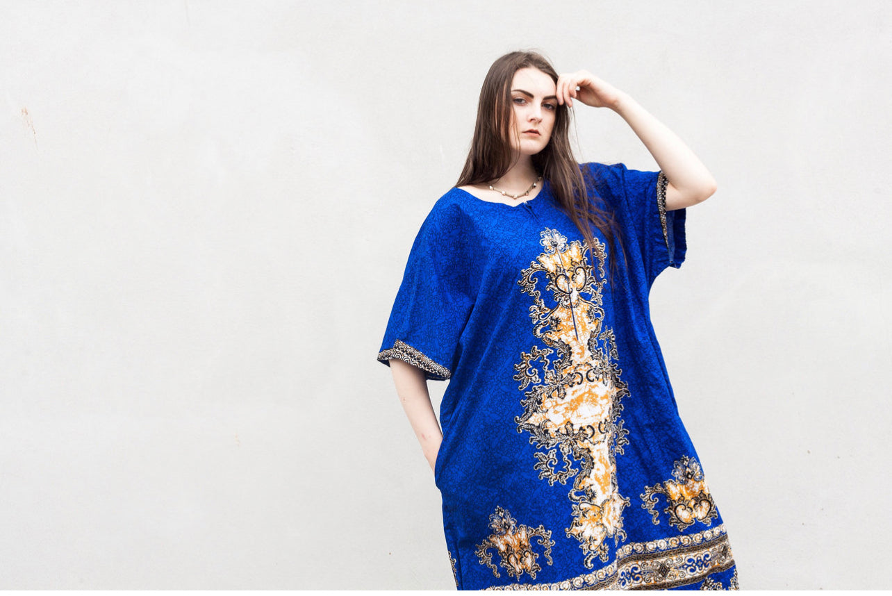 Blue & gold Dashiki style midi dress
