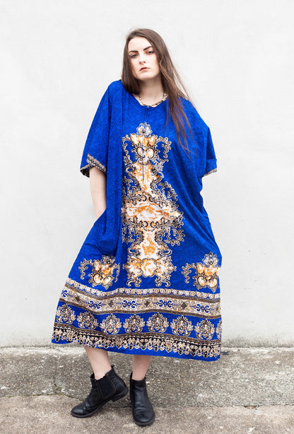 Blue & gold Dashiki style midi dress
